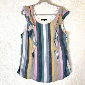 GIBSON Top Womens XL Striped Ruffled Front Soft Rayon Lined Popover Beach Summer